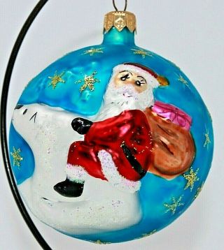 Radko 1994 Polar Express Christmas Ball Ornament,  Santa & Polar Bear 3 1/4 " Vguc