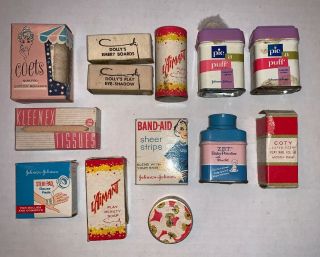 13 Vintage Miniature Salesman Samples/ Doll House Decor: Beauty Hygiene Products