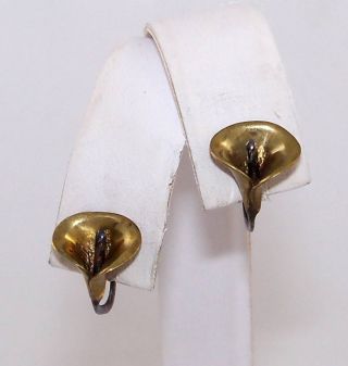 Vintage Antique Sterling Silver Gold Vermeil Flower Screwback Earrings Lde36