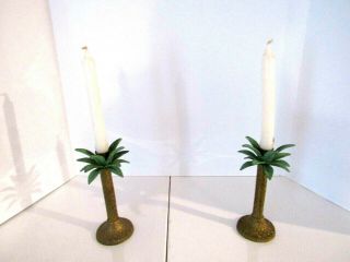 Vintage Brass Palm Tree Candle Stick Holder Set of 2 - Tropical Beach 2