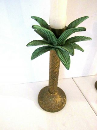 Vintage Brass Palm Tree Candle Stick Holder Set of 2 - Tropical Beach 4