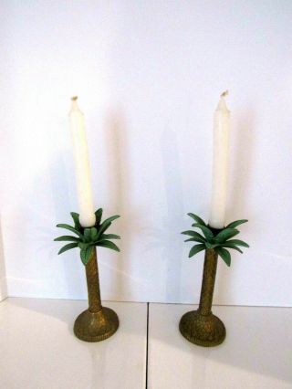 Vintage Brass Palm Tree Candle Stick Holder Set of 2 - Tropical Beach 5