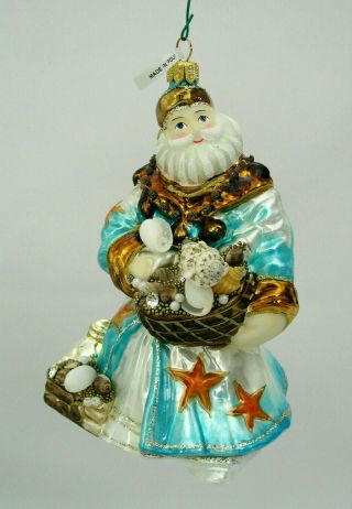 Polish Glass 6 1/2 " Ornament Santa King Neptune Sea Shells - Hand Crafted