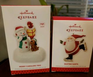 2013 Magic Hallmark Keepsake Ornament Merry Carolers Trio And Skating Santa