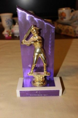 Vintage 1980s Softball Trophy 7 " Tall Purple Gold Tone