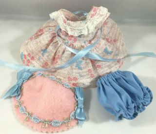 Vintage Pink Flowers & Blue Butterfly Dress Fits Ginny W - Bloomers,  Hat (no Doll)
