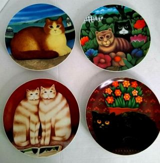 Dept 56 Martin Leman Set Of 4 Folk Art Cat Plates - -