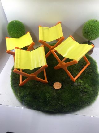 Set Of Four Vintage 1971 Barbie Country Camper Folding Chairs Or Stools