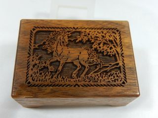 Vtg Sankyo Carved Wood Woodland Scene Miniature Music Box Plays Well In Evc