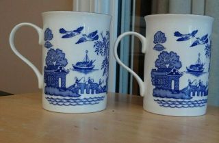 Crown Trent Fine Bone China Set Of 2 Mugs 4 Inches Tall,  Made In England - Blue