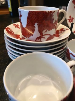 Set Of 8 Fitz & Floyd Temple Dragon Tea Cup And Saucer Set