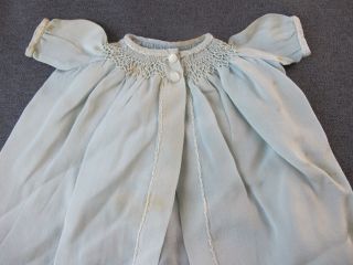 Vintage Mother Of Pearl Buttons Smocked Skyblue Silk Miniature Coat For Dolls