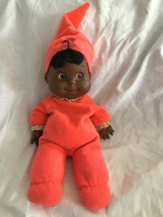 Vintage Mattel Orange Baby Beans Doll 11” 1970 African American Black Bitty
