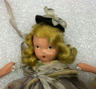 Vintage Story Book Storybook Doll Nancy Ann W/ Floral Dress W/ Blue Bonnet Hat