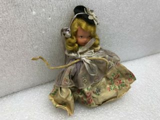 Vintage Story Book Storybook Doll Nancy Ann w/ Floral Dress w/ Blue Bonnet Hat 2