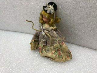 Vintage Story Book Storybook Doll Nancy Ann w/ Floral Dress w/ Blue Bonnet Hat 4