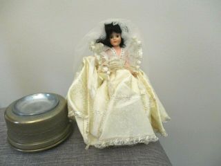 Antique Swissco Musical Powder Box revolving bride doll celluloid box 5