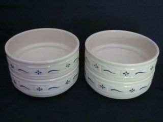 Set Of 4 Longaberger Pottery Wt Classic Blue Soup Cereal Stackable Bowls Usa