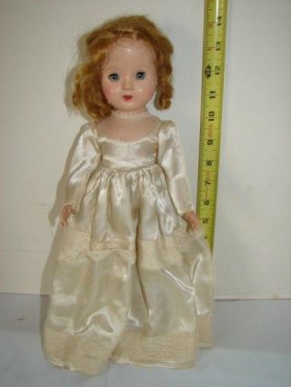 Vintage Hard Plastic Bride Wedding Dress Doll 13 1/2 Inch Sleep Eyes Blonde Hair