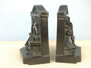 Antique Monk in Library Painted Spelter Bookends,  LV Aronson 1922 4