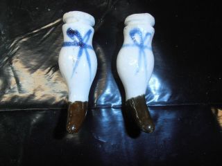 Vintage - Bisque Doll Legs - Pair - 2 1/2 " X 11/16 " At The Top - Blue & White