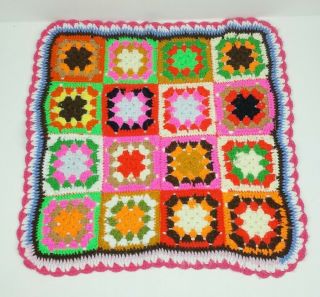 Afghan Handmade 22x22 Small Blanket Retro Vintage Multicolor Bright Squares Knit