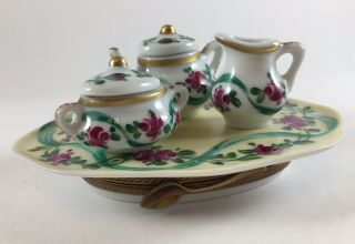 Limoges France Peint Main Hinged Tea Set Trinket Box