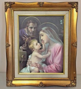 Holy Family Jesus Mary Joseph Catholic Christian Picture Framed 19 X 16 " Vintage
