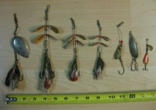 (6) Vintage Fishing Lures Pflueger Tandem Spinner Johnson Silver Minnow,  Others
