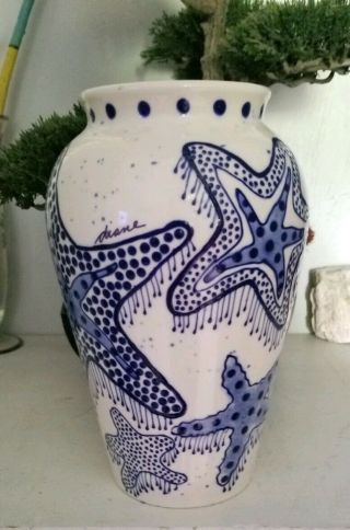 Blue Sky Clayworks Diane Come Dream With Me Vase 10 " Starfish Stoneware 2001