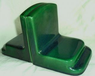 Vintage Pair Arts & Crafts Craftsman Green Ceramic Pottery Bookends Book Ends