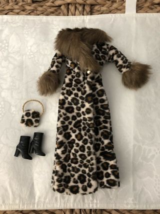 Vintage Barbie Fashion Avenue Clothing Faux Fur Leopard Coat Boots And Purse