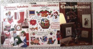 3 Vintage Leisure Arts Christmas Theme Cross Stitch Leaflets - Alphabet Caboodle