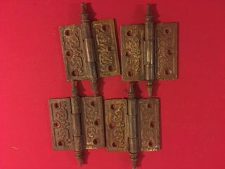 Qty 4 Victorian Steeple Matching 3 1/2” Hinges Cast Iron Vintage Salvage