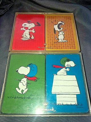 Vintage Hallmark Peanuts Snoopy Red Baron 2 Double Decks Of Playing Cards & Case