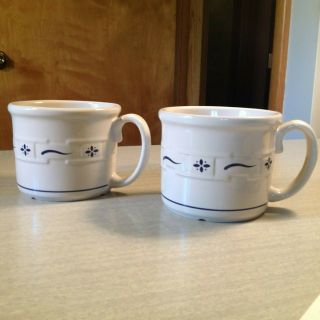 Longaberger Woven Classic Blue Soup Mugs - Set Of 2 - 4 1/2 " Round (16 Oz. )