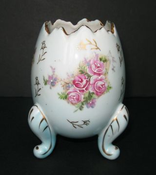 Vintage Inarco Hand Painted Porcelain 3 - Footed Blue 5” Egg Vase