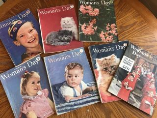 Set Of 7 Vintage Woman’s Day Magazines,  1940s - 1950s,  Including Several World War