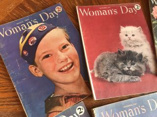 set of 7 vintage Woman’s Day Magazines,  1940s - 1950s,  including several World War 3