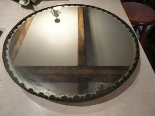 Antique Victorian 12 " Round Plateau Beveled Vanity Mirror Tray - 3 Footed Floral