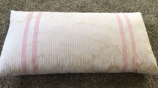 Vintage Antique Single Feather Pillow Pink And White Chambray Ticking Stripe