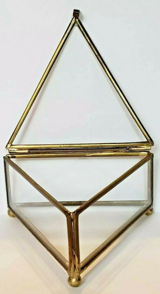 VTG (3) BRASS & GLASS TRINKET JEWELRY BOX DISPLAY CASES 3,  4 & 8 SIDED BOXES 5