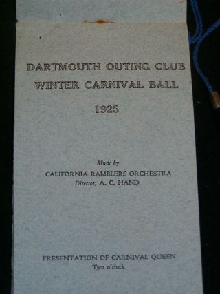 Antique Dartmouth Outing Club Winter Carnival Ball Program C1925