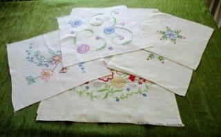 Vintage Hand Embroidered Panels - Linen - Col.  Of 5