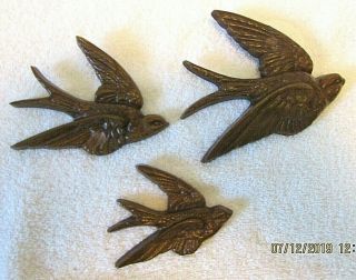 Set 3 Vtg Burwood Prod.  Homco Brown Birds In Flight Wall Plaques Picture Accents