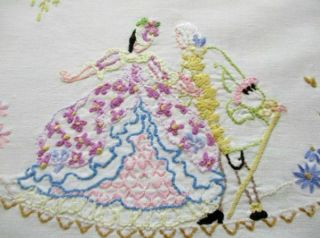 Vintage Tray Cloth - Crinoline Lady/beau Hand Embroidered