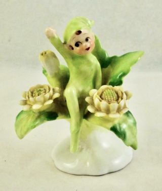 Vintage Napcoware Pixie Figurine Miniature Bone China Yellow Flower Napco Elf