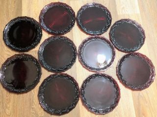 10 Avon Cape Cod Ruby Red Glass Dinner Plates