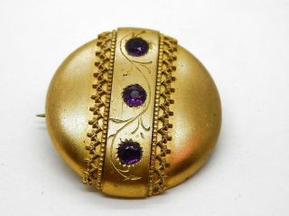 Antique Victorian Georgian Purple Stone Pin Brooch 14kt Gold Filled 1.  4 "