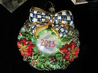 Mackenzie Childs 2013 Glass Christmas Wreath Ornament w/ Box 2